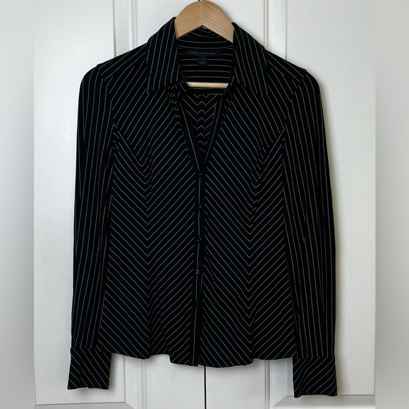 Express Tops - Express Tops | Express Design Studio Black with White Pinstripe V-Neck, Medium